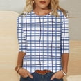 thumbnail image 2 of Women's Summer Clothes Spring Elegant Shirts Plaid Dressy Casual Tops for Lady Vintage Round Neck Blouse Fashion 2024 3/4 Sleeve Loose Fit Flowy Tunic Tops Blue T Shirts XXL, 2 of 5