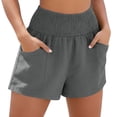 thumbnail image 2 of VBVC Women's High Waisted Linen Shorts,Wide Elastic Waist Casual Shorts For Women,Ladies Lightweight Summer Beach Lounge Bottoms with Pockets,Gray,S-2XL, 2 of 10