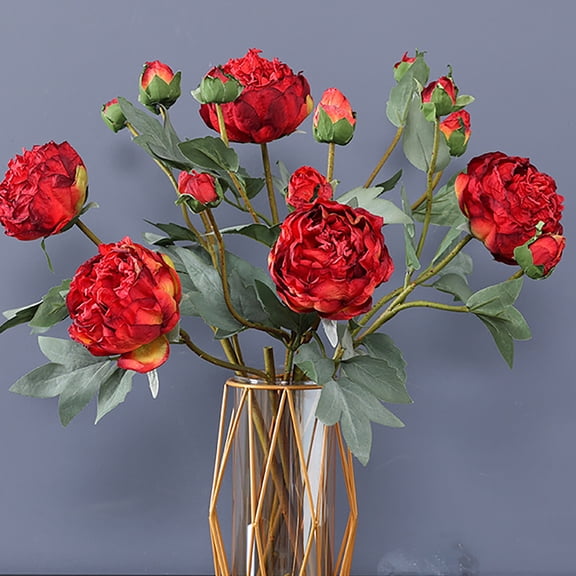 Cheers US 4Packs Artificial Peony Flowers Plastic Chrysanthemum Realistic Flower Fake Peony Flowers Hydrangea Wedding Floral Decor Bouquet Silk Hydrangea Bouquet Decor for Decor