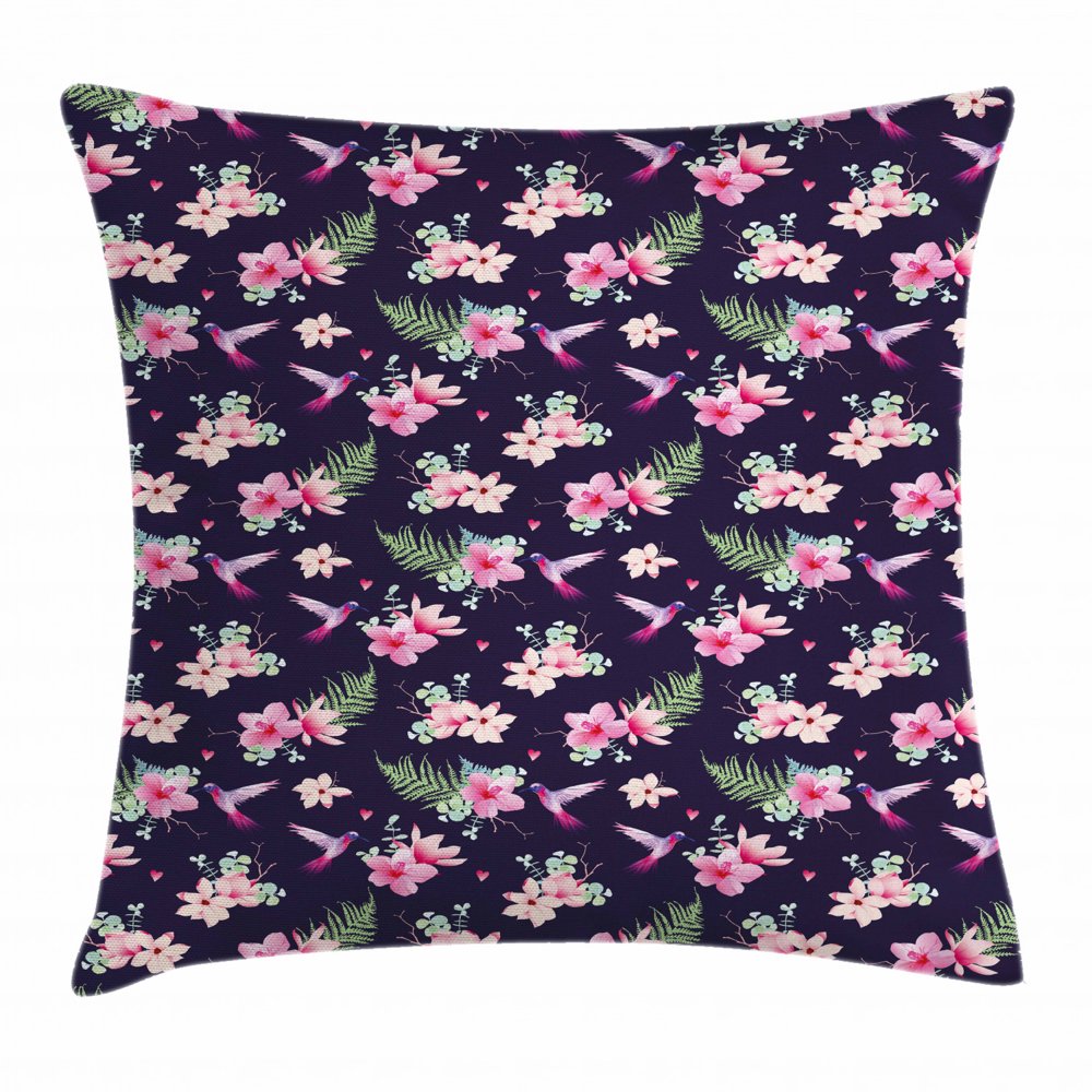 Navy and Blush Throw Pillow Cushion Cover, Tropical Flower