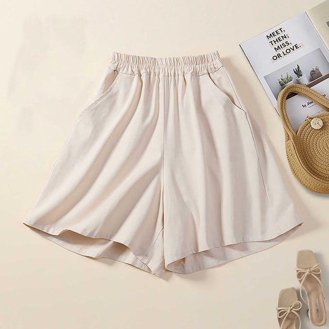 Puntoco pantalones cortos de verano para mujer, moda 2024, pantalones cortos informales sueltos y cómodos de algodón liso con bolsillos para mujer