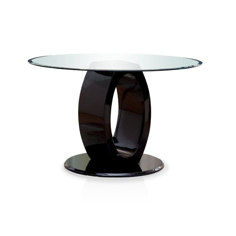 Furniture of America Hugo Round Tempered Glass Top Dining Table in