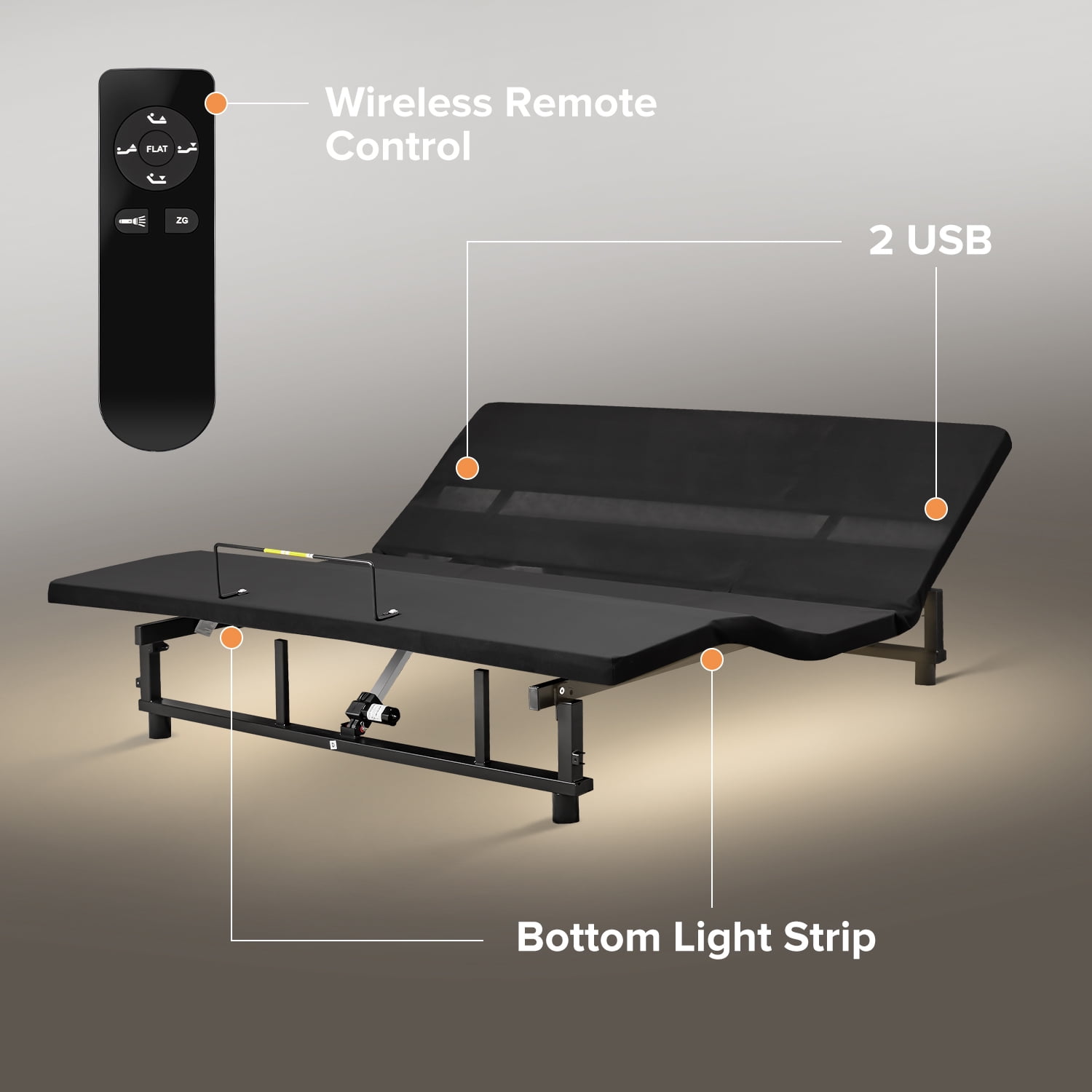 Alvantor Queen Size Electric Adjustable Bed Frame with Wireless Remote,Zero Gravity Base, USB Ports, LED Lights, Black