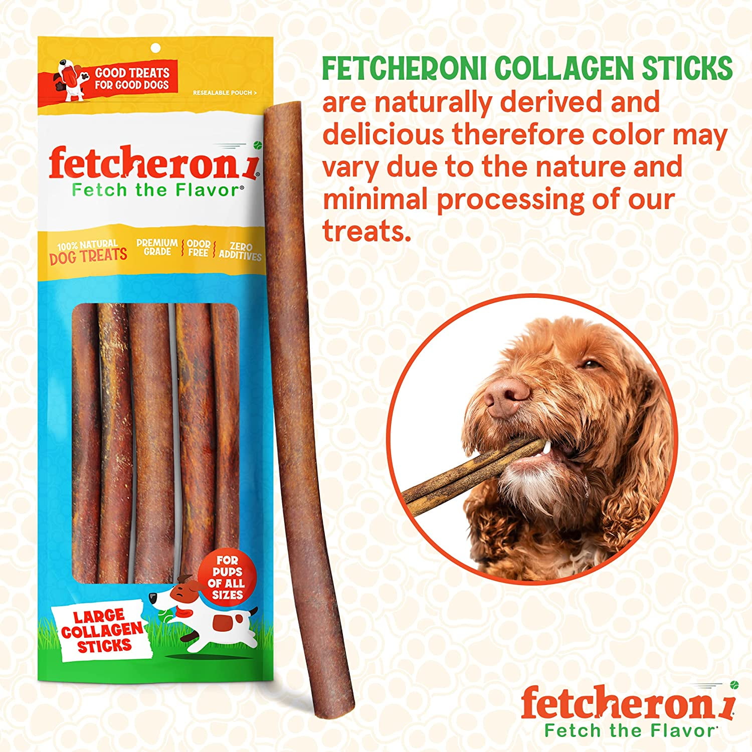 FETCHERONI Dog Chews Long Lasting Bully Stick and Rawhide Alternative. Healthy Beef Collagen Sticks for Dogs. 12 Inch Tasty Dog Treat That Your Dog Will Love. (10 Pack)