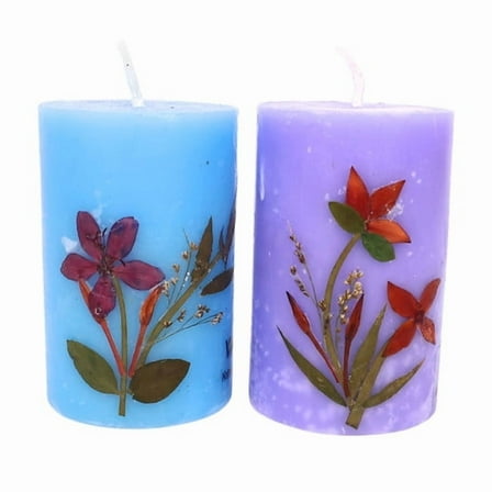 Vanilla & Lavender Soy Wax Pillar Candle Set - Essential Oil Infusion & Dried Flowers