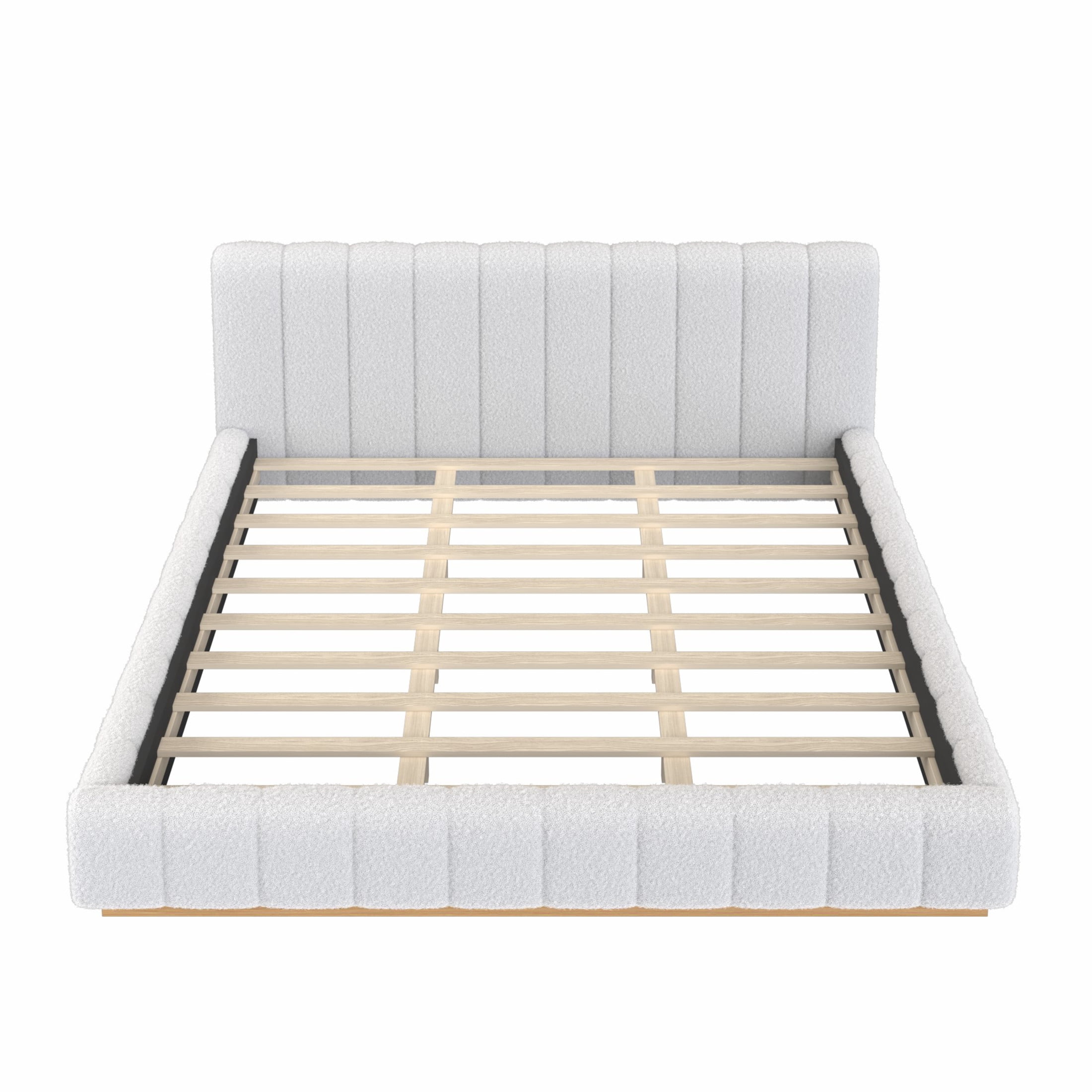 Christopher Knight Home King Bouclé Upholstered Platform Bed Frame, Floating Design with Rubber Wood Base, White