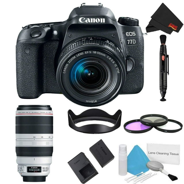 Canon EOS 77D Appareil Photo Reflex Numérique avec Objectif 18-55mm Ensemble avec Trousse de Filtres 3 Pcs + Objectif 100-400mm (Modèle Intl)