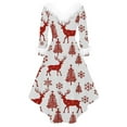 thumbnail image 4 of Jsaierl Womens Christmas Dresses Faux Fur Trim V-Neck Party Dress Holiday Long Sleeve A Line Dresses High Low Swing Dress, 4 of 5