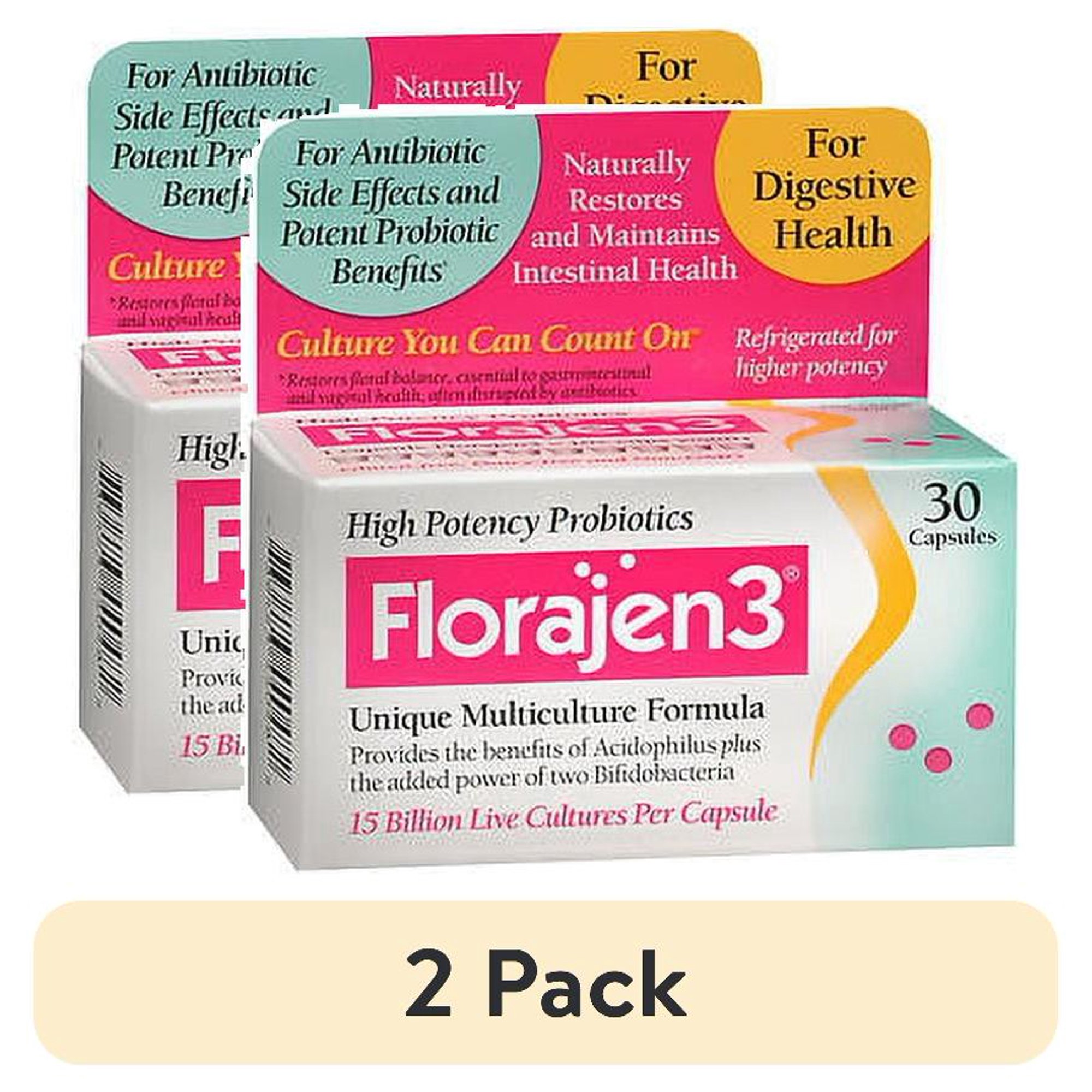 (2 pack) Florajen3 Digestion High Potency Refrigerated Probiotics Capsules, 30 Count