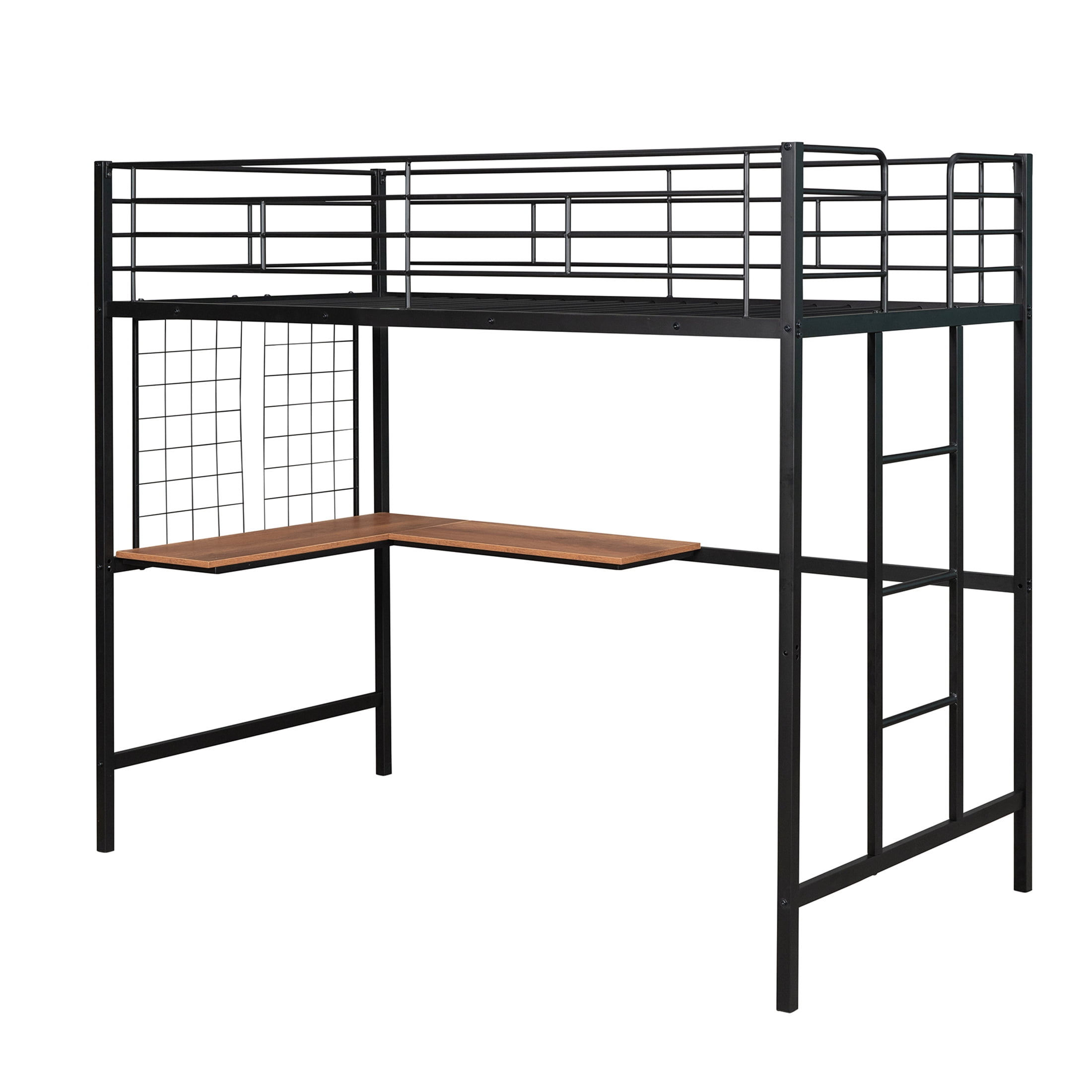 Aukfa Twin Loft Bed with L Shape Desk, Heavy Duty Metal Bed Frame for Kids Teens, Black