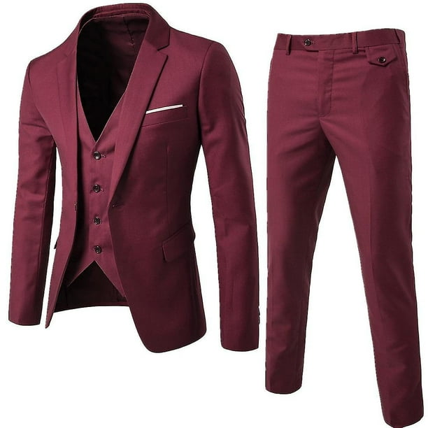 Conjunto de traje ajustado de 3 piezas para hombre chaqueta solida con un boton chaleco pantalones conjunto de negocios Walmart en linea
