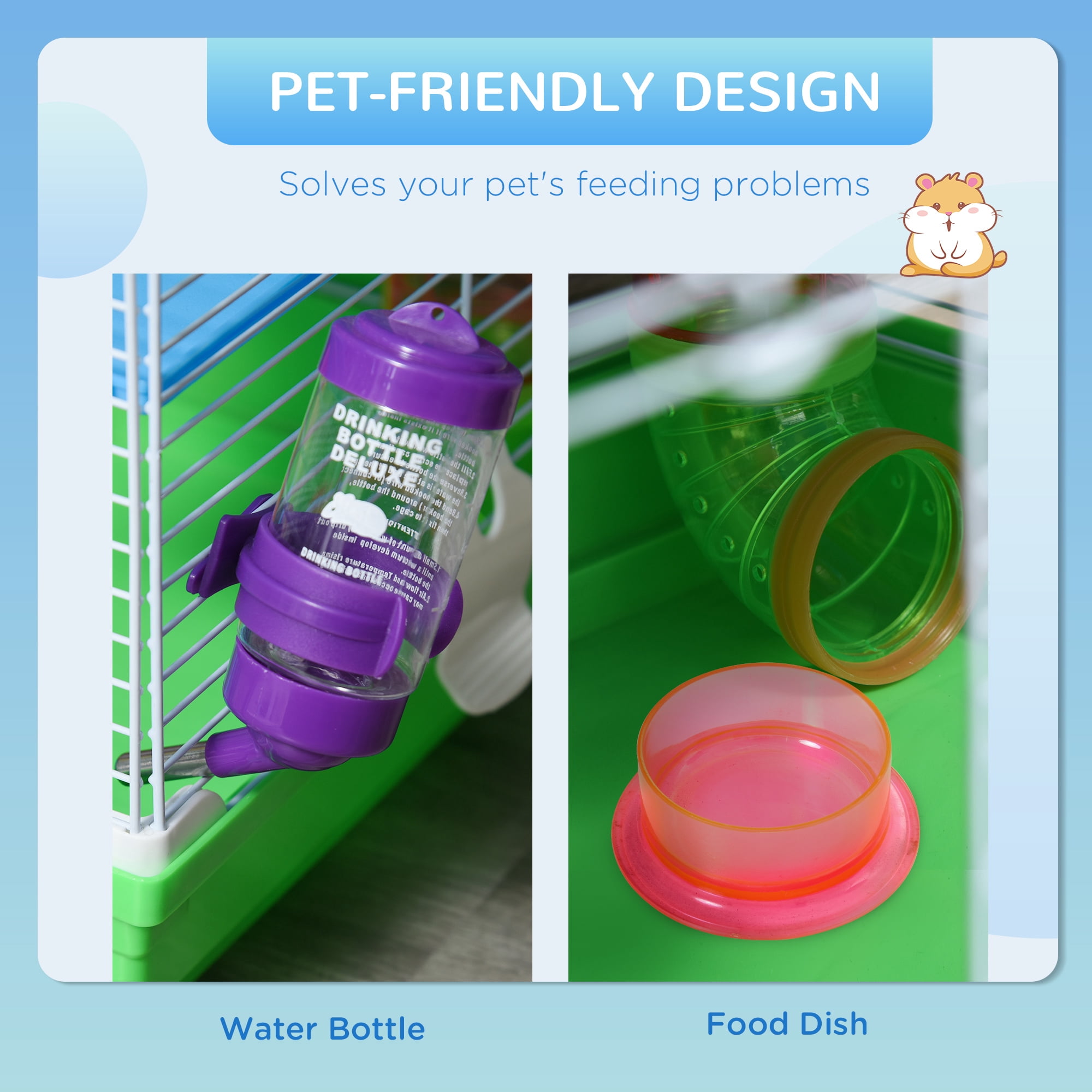 18" 5 Tier Hamster Cage with Tubes and Tunnels, Small Animal Cage with Portable Carry Handle, Rat Gerbil Cage with Water Bottle, Food Dish, Exercise Wheel
