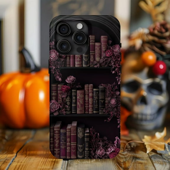 Bookish Dark Academia Floral Phone Case for iPhone 11 12 13 14 15 16 17 Pro Max