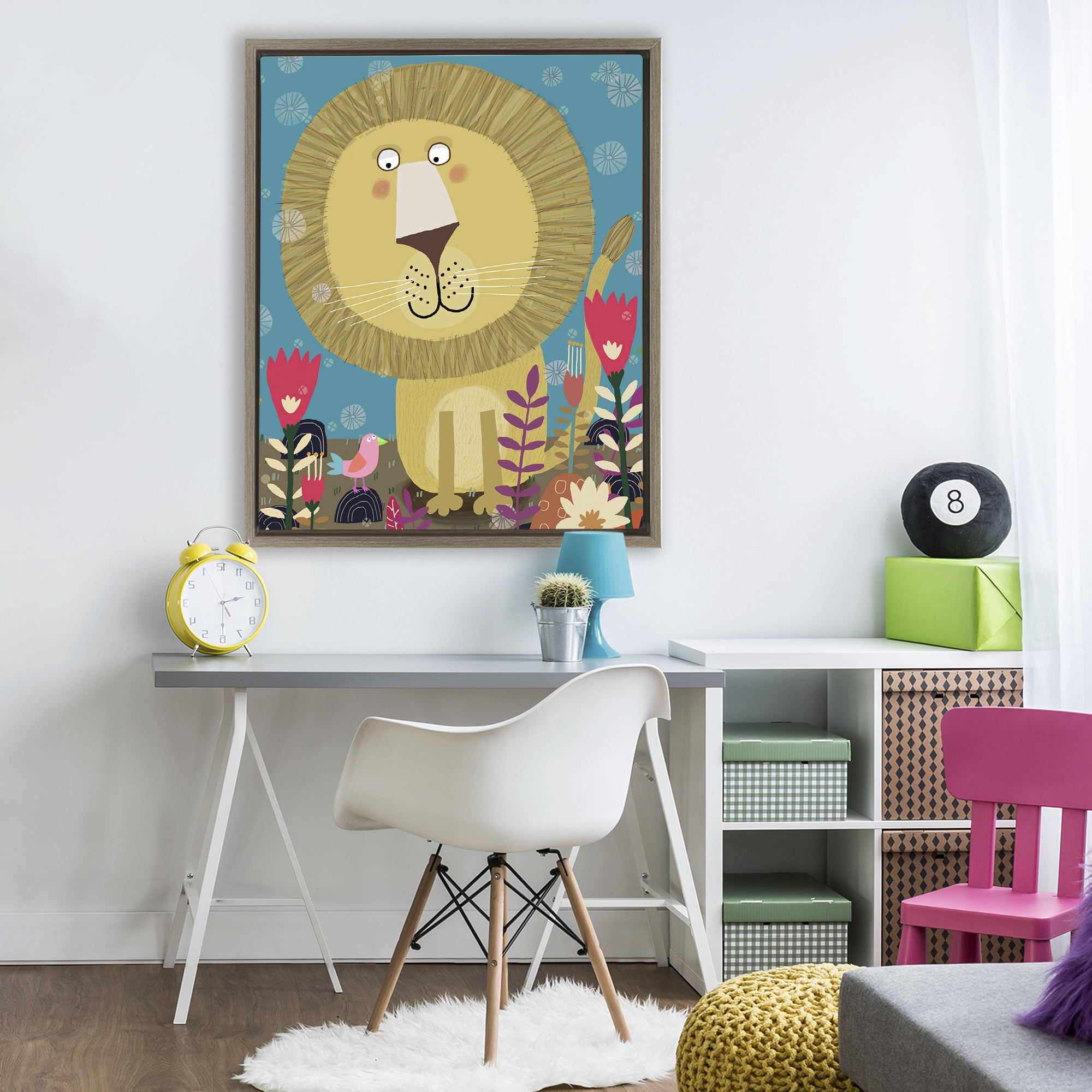 Stupell Industries Boho Lion & Flowers Brown Framed Floater Canvas Wall Art, design by Carla Daly