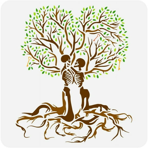 Tree of Life Stencil 11.8x11.8 Inch - Love Till Death Painting Plastic Couple Tree Key Pattern - Reusable DIY Art Craft