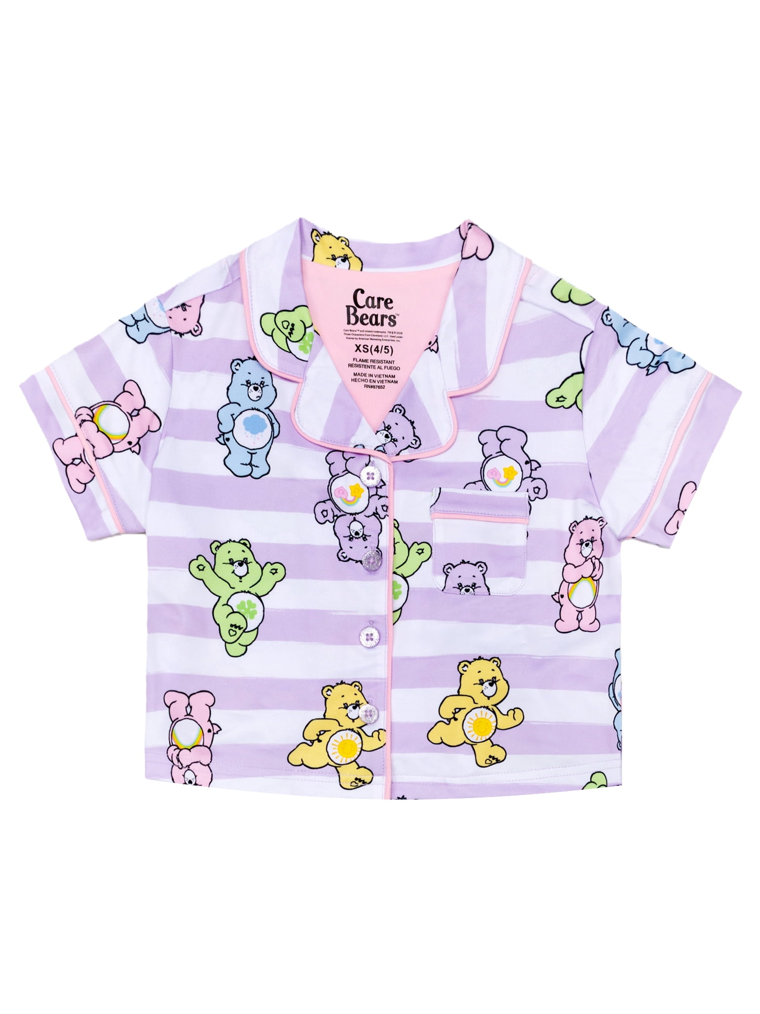 Care Bears Girls Button Front Top and Shorts Pajama Set, 2-Piece, Sizes 4-12