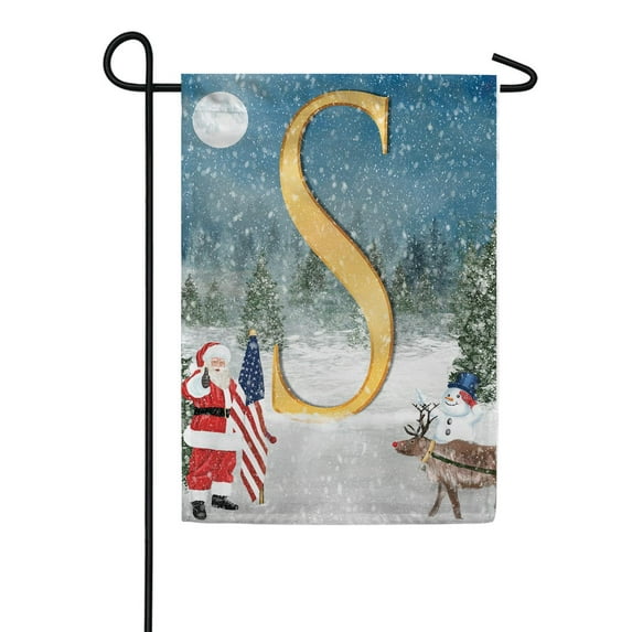America Forever Monogram Christmas Garden Flag Letter S 12.5 x 18 inch Double Sided USA Patriotic Snowman and Santa Christmas Holiday Yard Outdoor Decoration