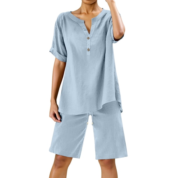 Conjuntos de 2 piezas para mujer: blusa de pierna ancha y pantalones elásticos, camisa informal de manga corta, ropa urbana de moda para el verano