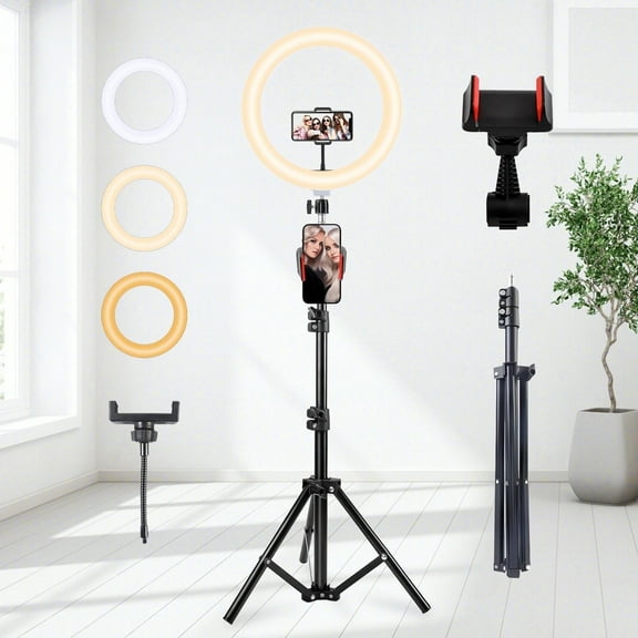 UEGOGO 12" LED Ring Light with Extendable Tripod, 360º Tripod Ball Head, 2 Count Mobile phone clip