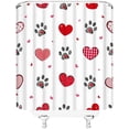 thumbnail image 3 of Red Heart Shower Curtain Valentine''s Day Heart Paw Print Striped Dot Plaid Sweet Love Romantic Couple Polyester Bathroom Decor Curtain with Hook,Red Gray White, 3 of 6
