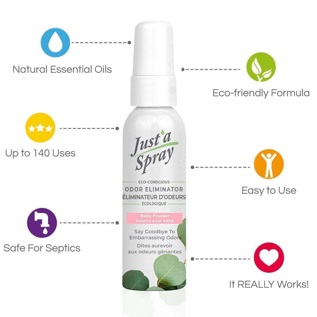 Just'a Spray Toilet Odor Eliminator, Baby Powder, 55 ml, Pre-Poop Spray, Just'a Spray Toilet Odor Eliminator, Baby Powder, 55 ml, Pre-Poop Spray, Up to 400 sprays