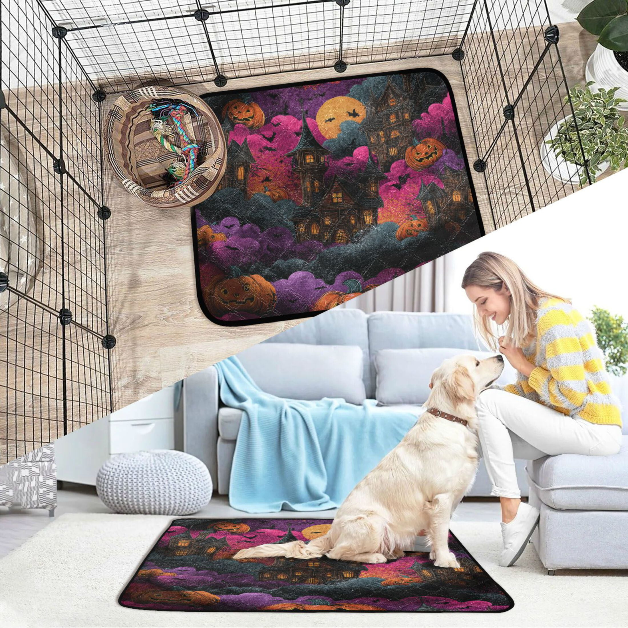 Qxltty Ghost Castle Cat litter Pads Pet Set of 3 Diaper Mats Center Anti-leakage Layer Absorbent Soft and Comfortable
