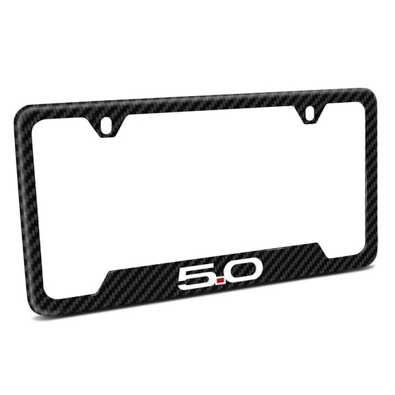iPick Image for Ford Mustang 5.0 Black Carbon Fiber Texture ABS Plastic 50 States License Plate Frame, Official Licensed