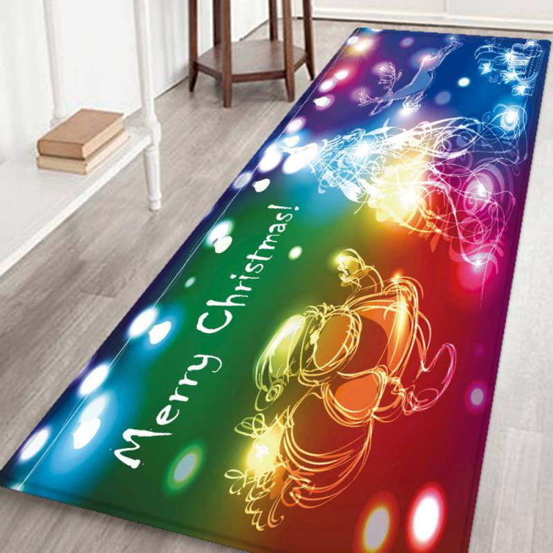 AVAIL Merry Christmas Santa Snowflake Runner Area Rug, Flannel Mat Non