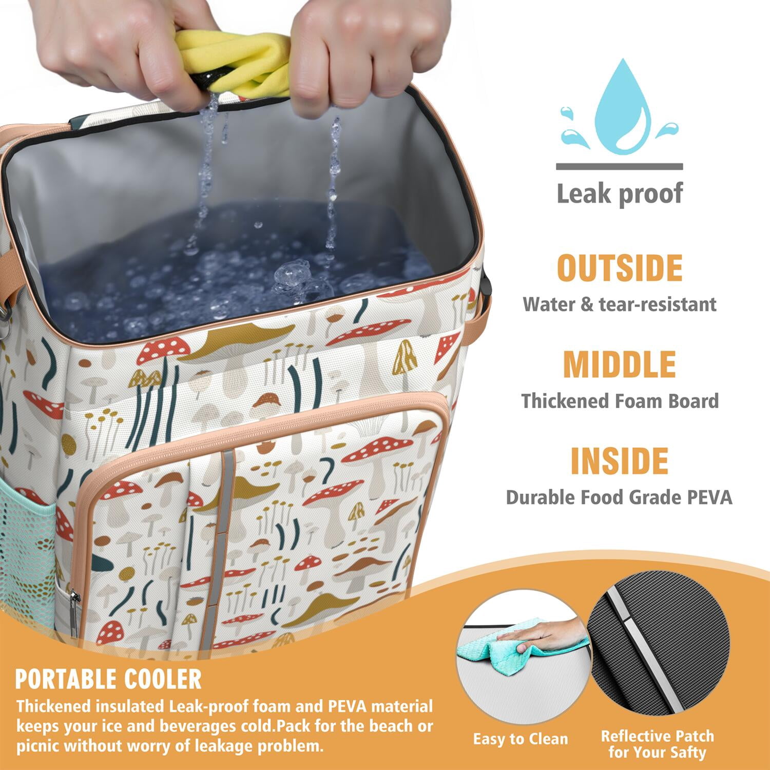 Insulated Cooler Backpack,Cooler Bag Insulated Leak Proof Travel Cooler Bag Waterproof Lunch Picnic Beach Work Trip Thermal Bag Drink Beverage Beer Bag Cooler Mushroom