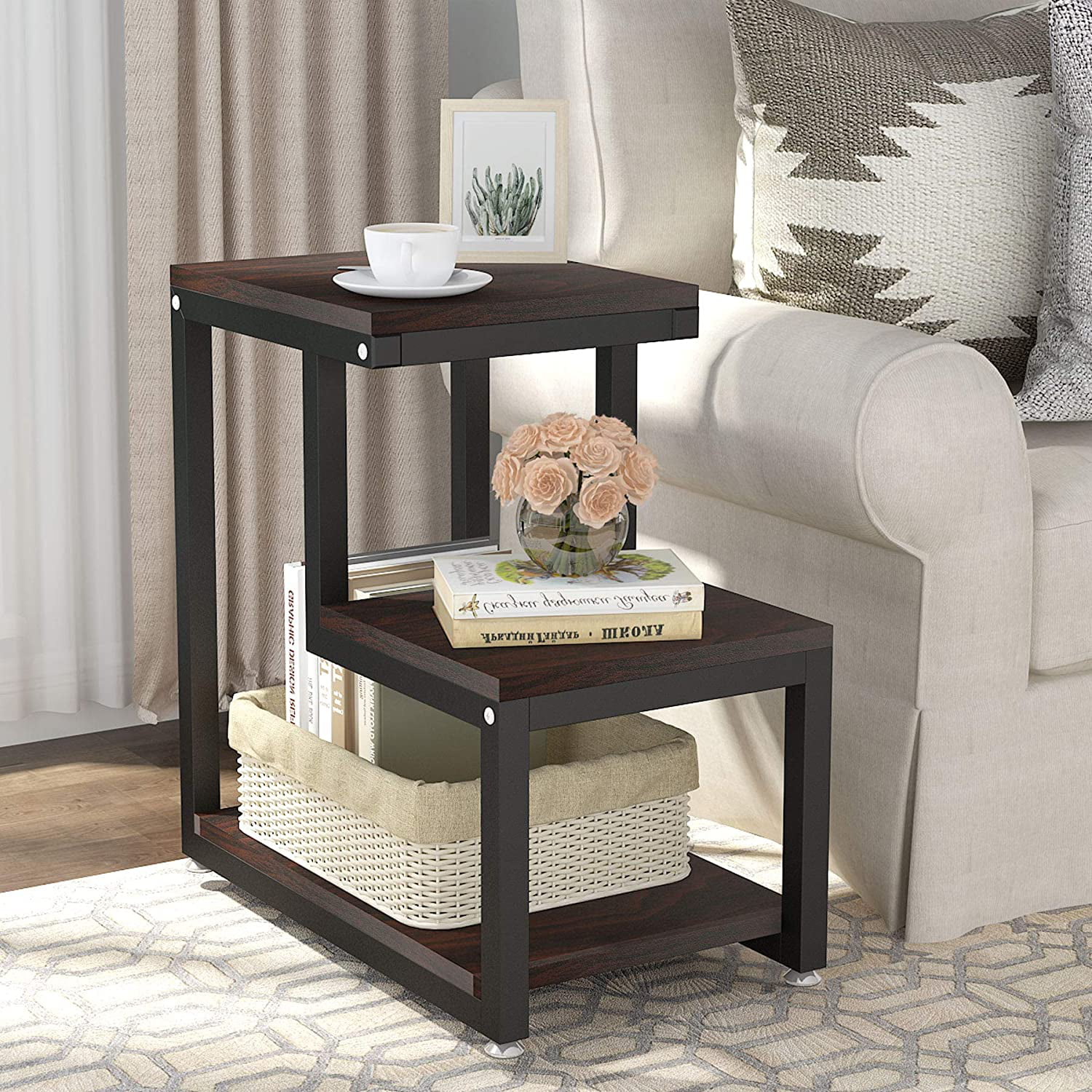 3-tier Side Table W/Storage Shelf Side End Table Space Saver Nightstand White 