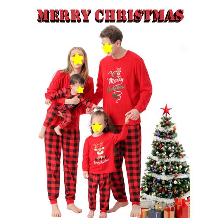 

Merry Christmas Family Matching Pajamas Sets Letters Print Tops Plaid Pants Xmas Holiday Sleepwear Loungewear Jammies Pjs Outfit