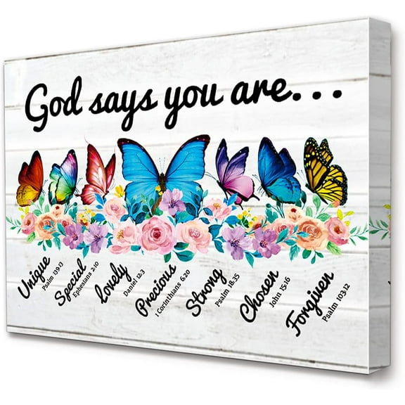 God Says You Are Wall Art,Inspirational Bible Verses Wall Decor for Women Room,Rustic Flowers God Says You Are Canvas Prints for Bedroom Home Office Decoration Y063
