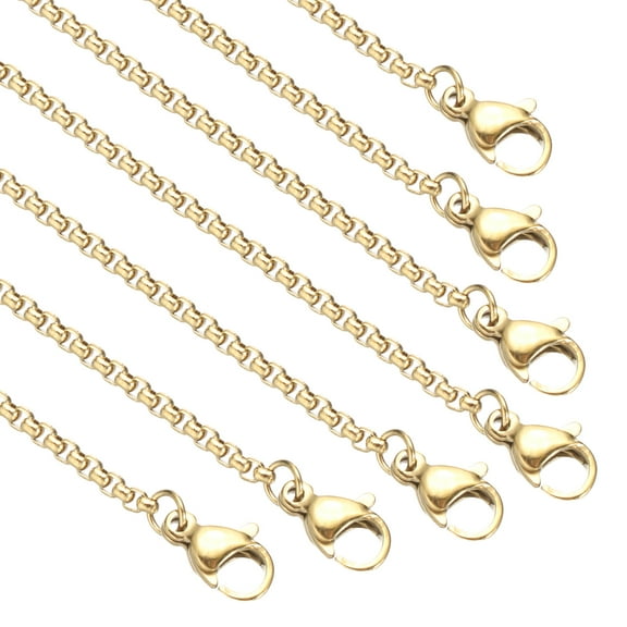 Uxcell 2mm Box Chain Necklace, 10Pcs 28Inch Thin Square Stainless Steel Jewelry Charm Chains Necklace with Lobster Clasps for Men Women DIY Jewelry Making Gift, Gold Tone