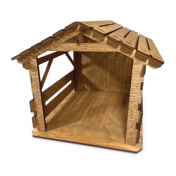 AMamasArt Christmas Nativity 7-Inch Tall Stable Scene | Wood Crèche