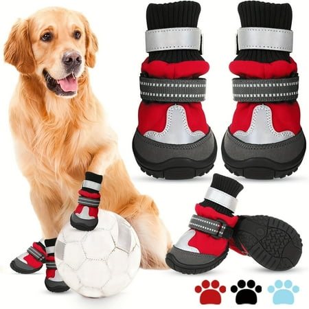 ENIYUU Reflective Dog Boots with Non-Slip Rubber Sole - Waterproof Polyester Pet Shoes with Dual Hook and Loop Tape Closure for Small Medium Large Breeds - Machine Washable Color Block