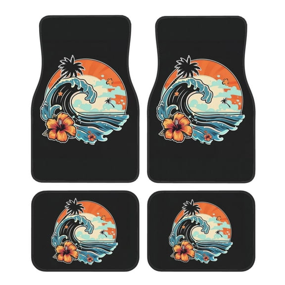 KAKALAD Retro Sunset Beach 01 Car Floor Mats 4PC Set Carpet Protection, Universal Fit for Car SUV VA & Truck, Vehicle Front & Rear