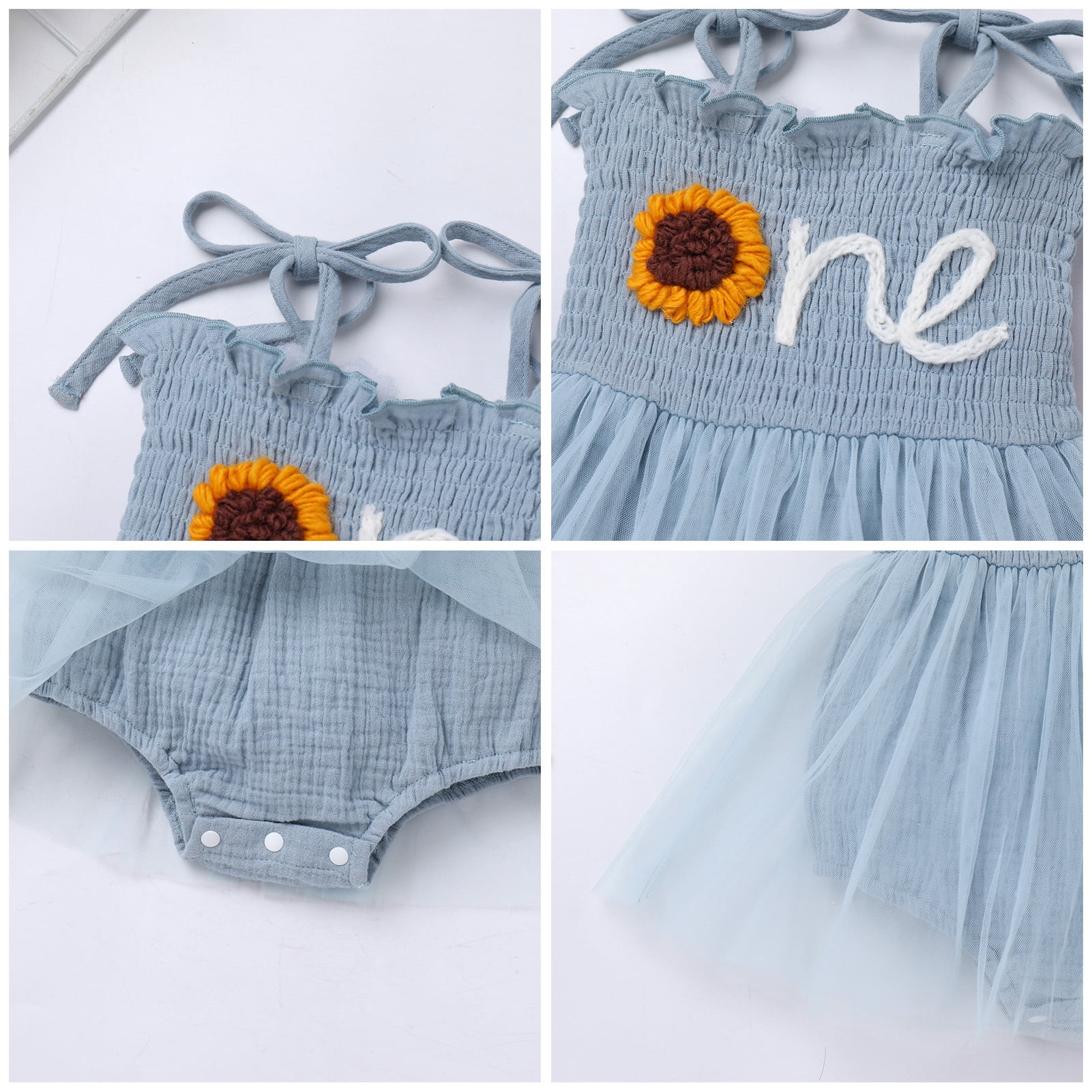IDOPIP Baby Girls 1st Birthday Outfit Spaghetti Straps Romper Dress with Headband Cake Smash Outfit