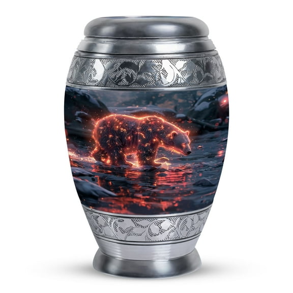 Fiery Frost Bear Urns For Human Ashes Adult Man, Cremation Urns For Burial In Ground, Engraved Urns For Human Ashes, Burial Urns For Adult Human Ashes - Cremation Urns Large, Large Urns 10 Inch
