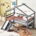 thumbnail image 3 of Leumius Twin Low Loft House Bed with Slide, Ladder, Safety Guardrails, House Roof Frame for Boys Girls Grey, 3 of 9