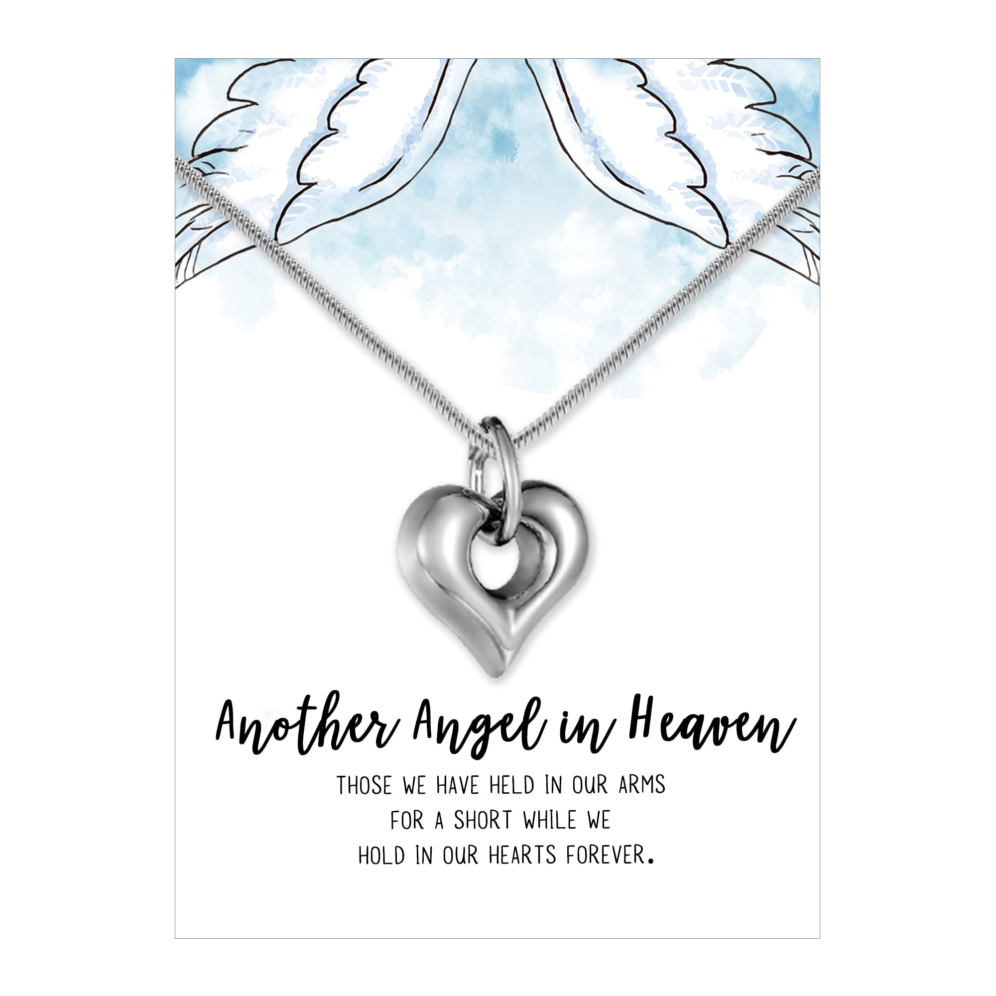 Anavia Silver Open Heart Cremation Jewelry Stainless Steel Keepsake Memorial Urn Necklace for Human with"Another Angel in Heaven" Comfort Card