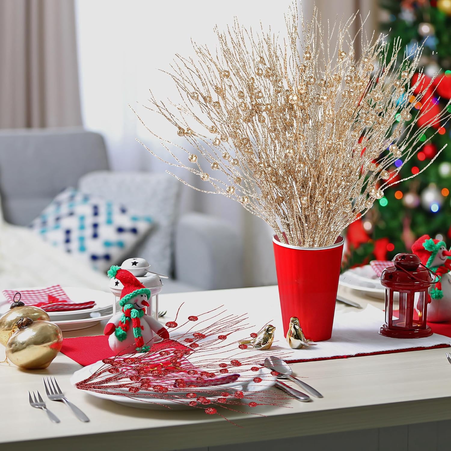 24 Pack Artificial Glitter Berry Stem Ornaments 17 Inches Fake Christmas Picks Decorative Glitter Sticks for Christmas Tree DIY Wreath Crafts Gift Fireplace Holiday Home Decor (Pink)