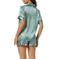 thumbnail image 3 of Conjuntos de pijama para mujer INSPIRE CHIC de manga corta con botones y pantalones cortos, conjuntos de lounge en gris y verde, 3 of 6