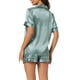 thumbnail image 3 of Conjuntos de pijama para mujer INSPIRE CHIC, camiseta de manga corta con botones y pantalones cortos, conjuntos de lounge en gris y verde, 3 of 6