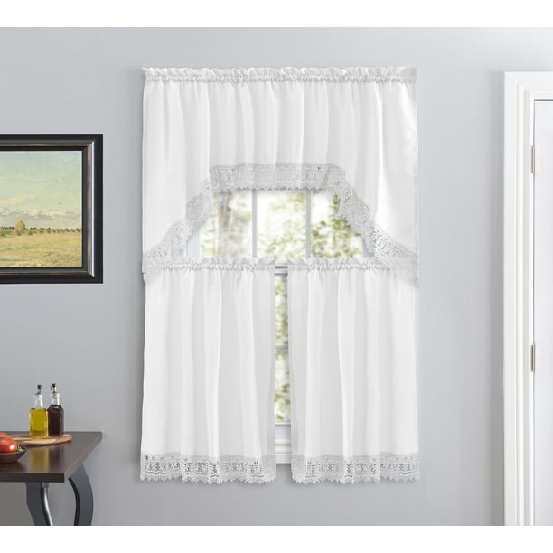 Cortinas de café de lino americano para cocina y baño (blancas)