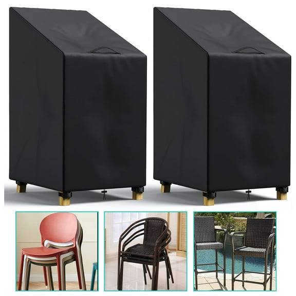 LCGOD Stackable Patio Chair Cover, Outdoor Chair Cover 100% Waterproof, High Back Lawn Patio Furniture Covers, Fits for 4-6 Stackable Dining Chairs, 2PCS, 28"Wx36"Dx47"H