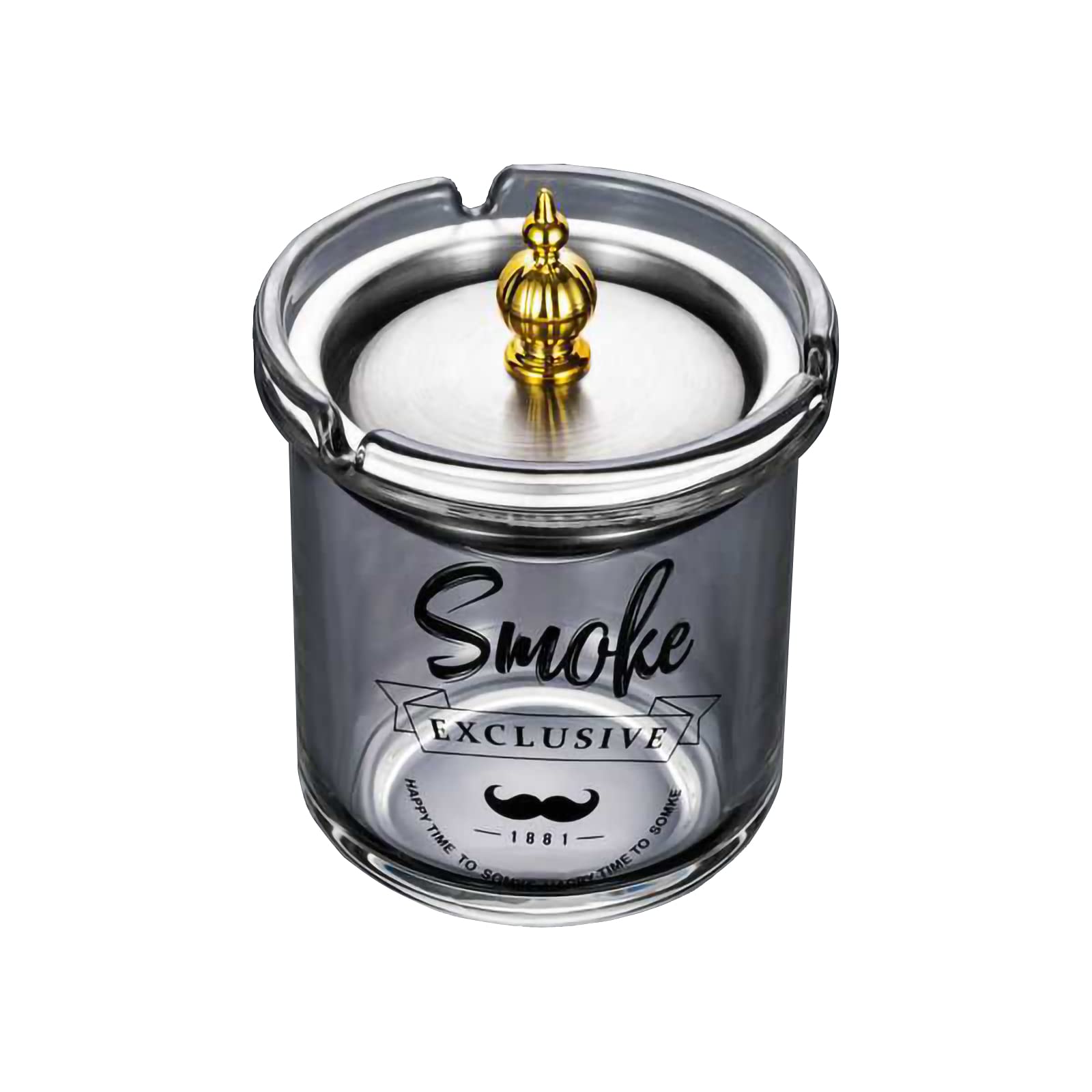 Stgamoo Glass Ashtray Large, Smokeless Ashtray for Cigarettes with Stainless Steel Lid