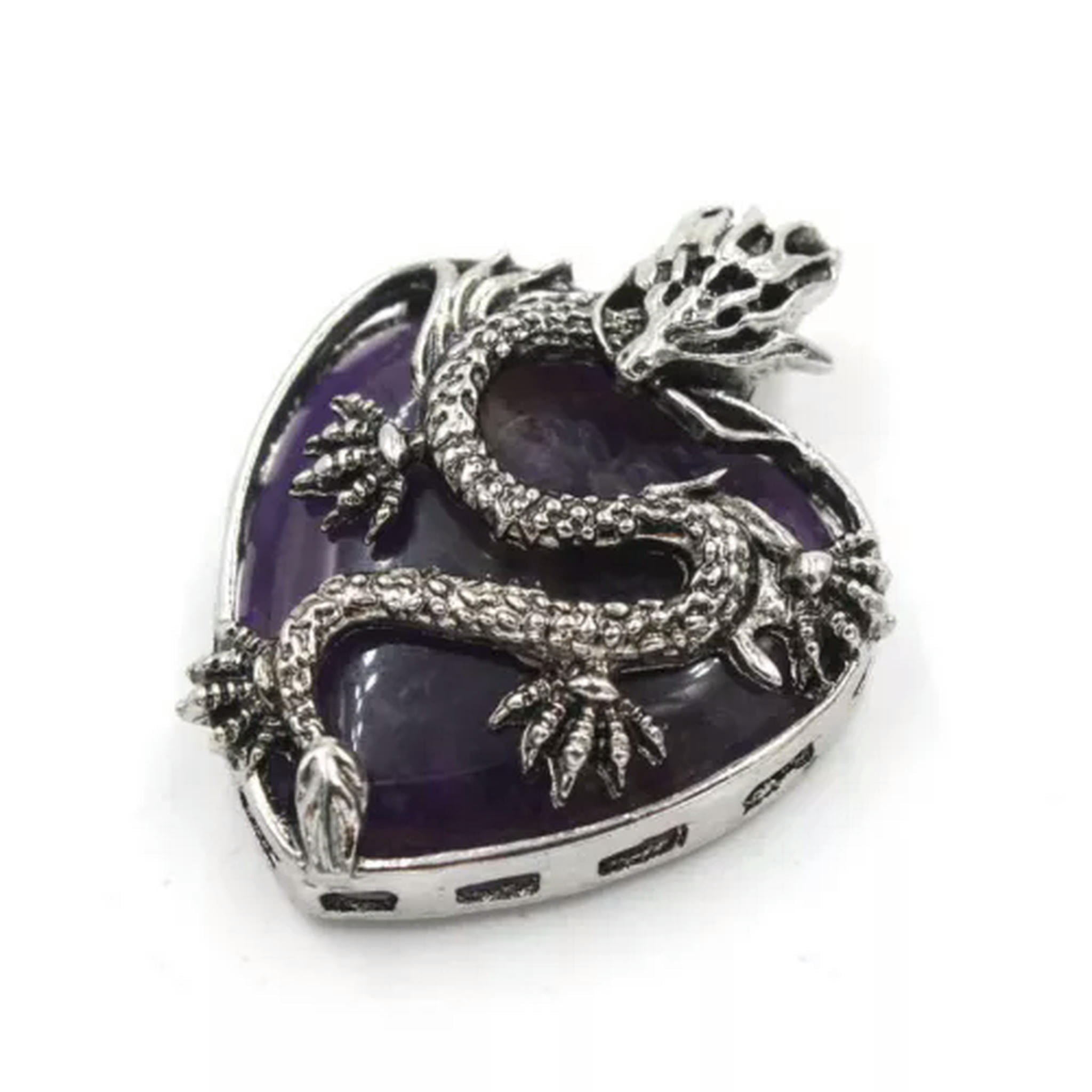 HOOUN 10pcs Natural Amethyst Stone Gems Dragon Pendants Magic Reiki Healing Amulet