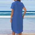 thumbnail image 4 of Robes Décontractées pour Femmes, Couleur Unie, Boutonnée, Col en V, Col à Revers, Robe Midi, Manches Longues/courtes, Robe Chemise avec Poches, 4 of 7