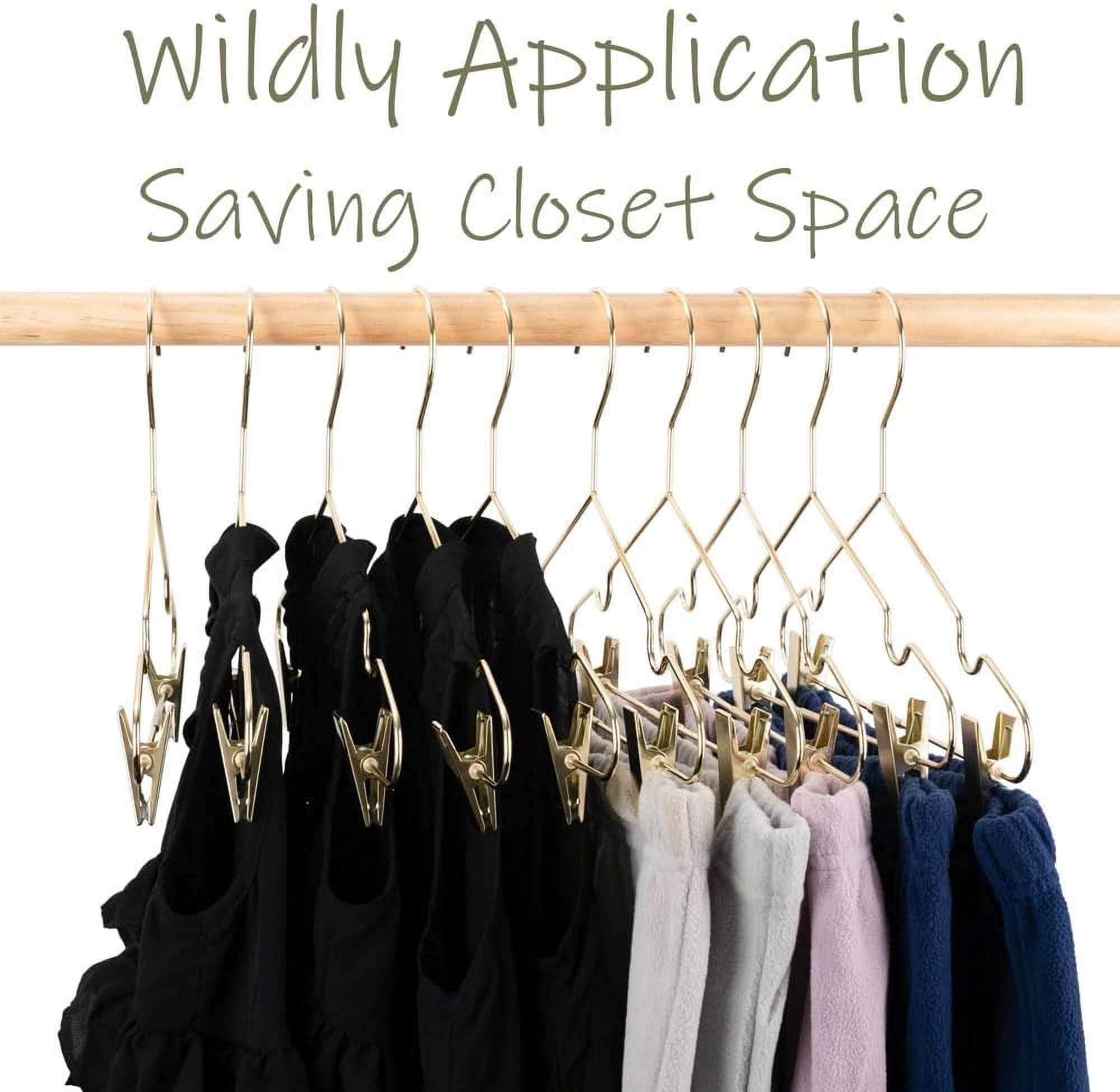 Baby Clothes Hangers 12.6" Gold Metal Skirt Hanger with 2 Adjustable Clips Closet Storage Heavy Duty Rack Kids Shirts, Pants Coats Display Space Saving Solution for Wardrobe 25 Pack