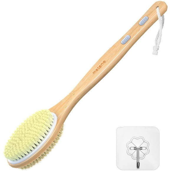 Metene Bamboo Shower Body Exfoliating Brush, Bath Back Cleaning Scrubber with Long Handle